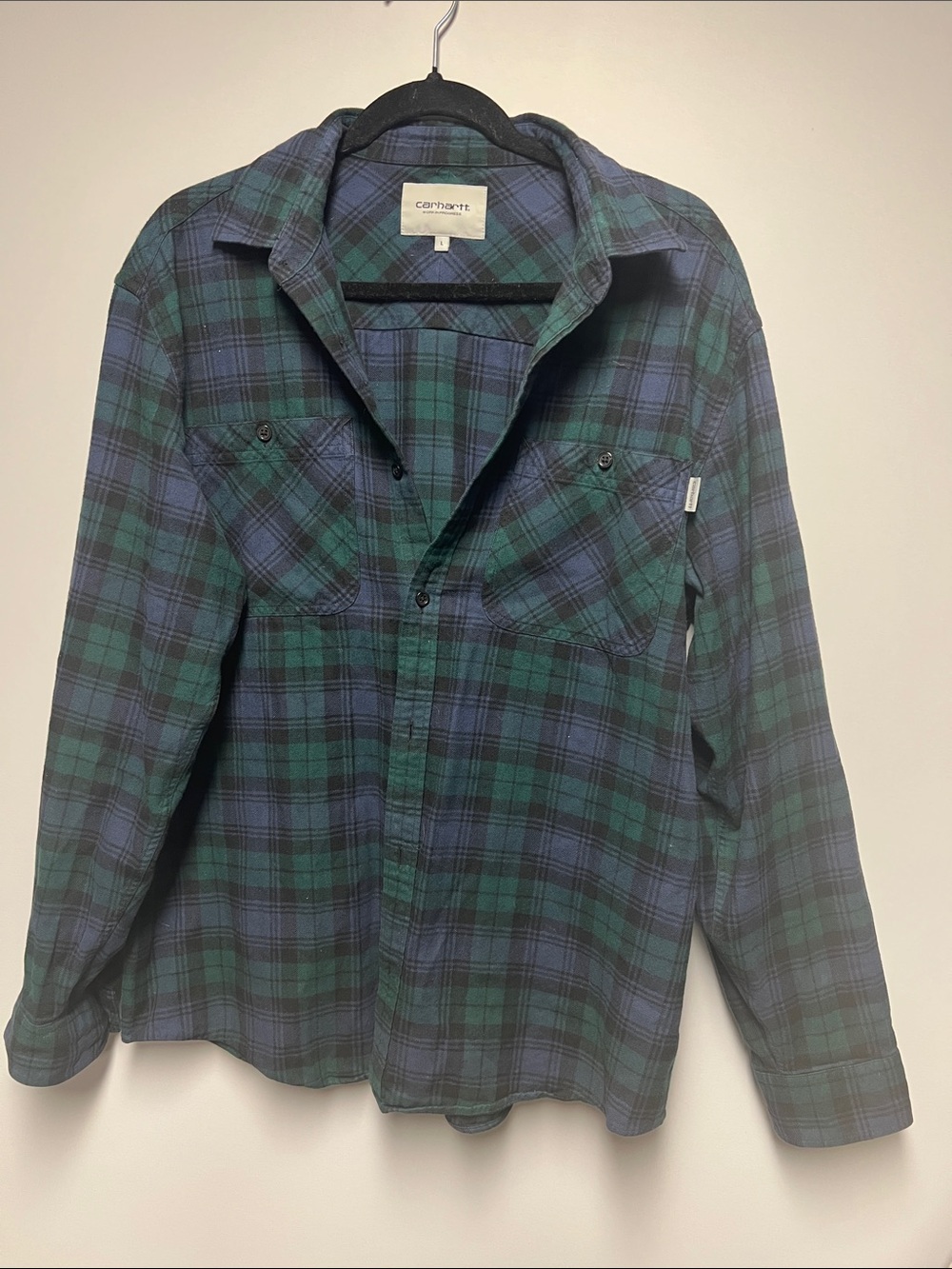 Carhartt Blue and Green Plaid Long-Sleeve Button-Down Shirt